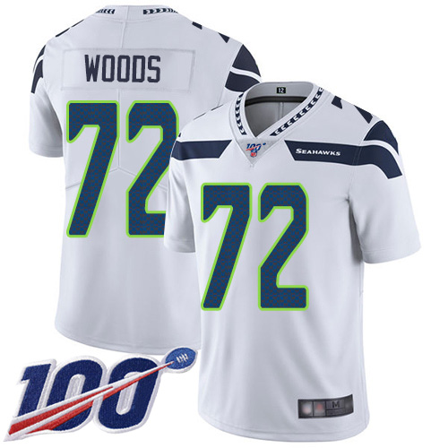 Seattle Seahawks Limited White Men Al Woods Road Jersey NFL Football #72 100th Season Vapor Untouchable->women nfl jersey->Women Jersey
